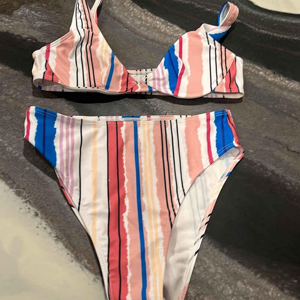 Striped High Rise Swim Suit - Picture 3 of 5